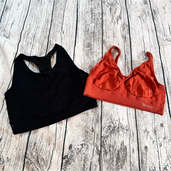 BOODY Other - Lot of 2 Boody Bamboo Bras: Wireless Orange Bralette & Black Sports Bra, Medium